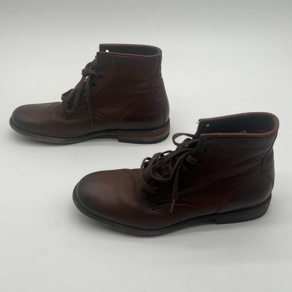 Frye Tyler Cognac Brown Leather Lace Up Ankle Combat Booties Womens Size 8 B - Picture 4 of 10